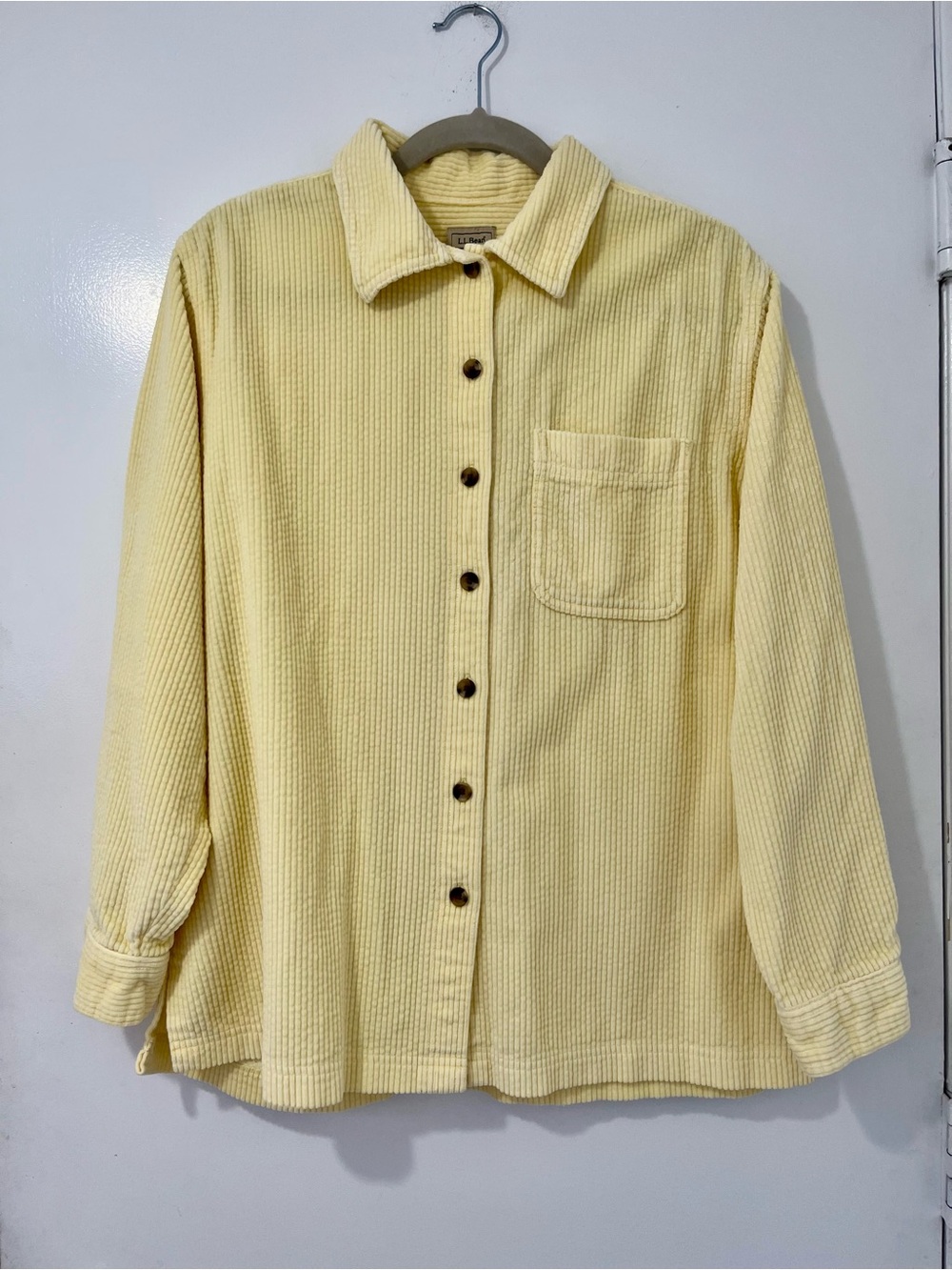 Vintage L.L.Bean Ribbed Waffle Yellow Cotton Corduroy Button Shirt M